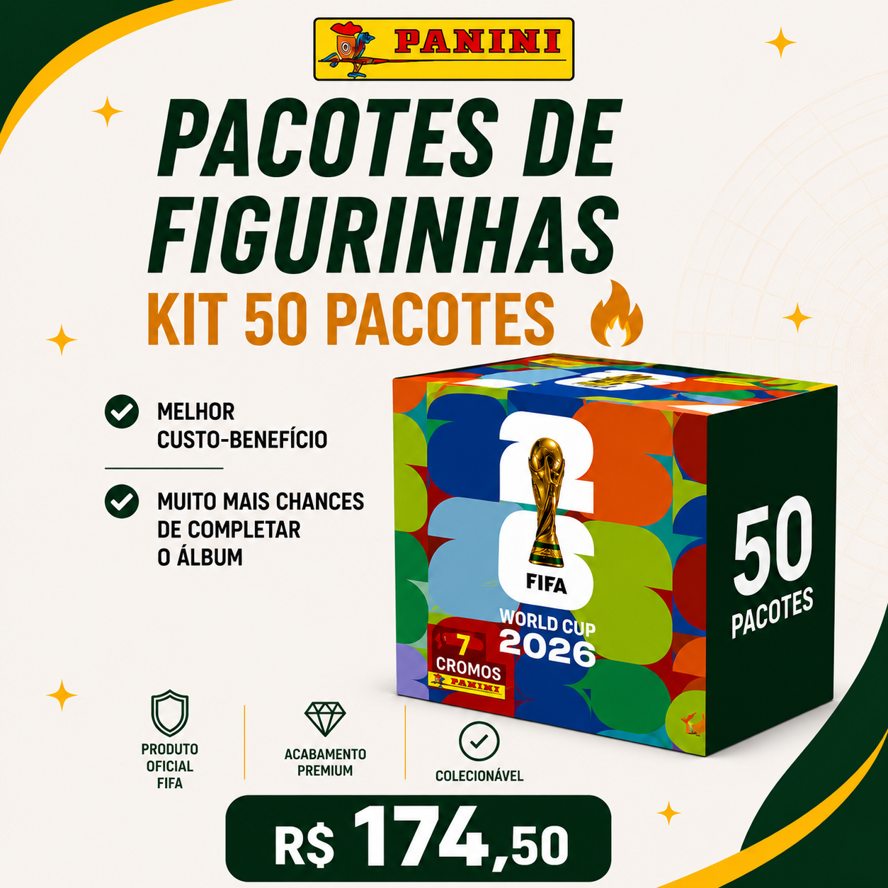 50 Pacotes de Figurinhas da Copa
